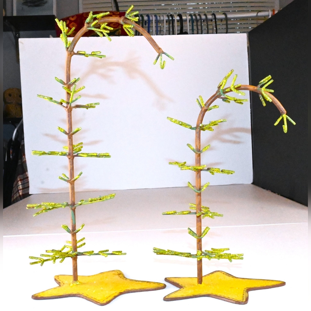 Tabltop Metal A Set Of 2 Christmas Trees.  Charle Brown Inspired Unique Holiday
